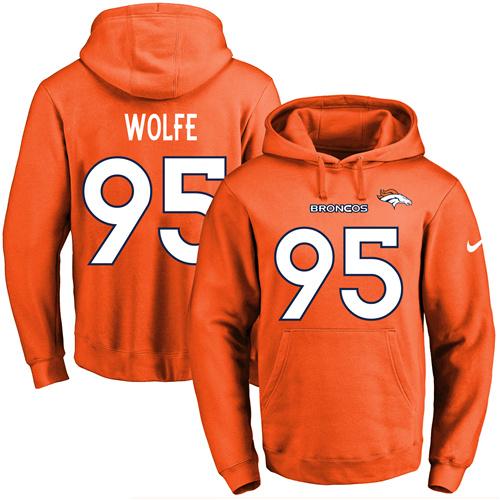 Nike Broncos #95 Derek Wolfe Orange Name & Number Pullover NFL Hoodie - Click Image to Close